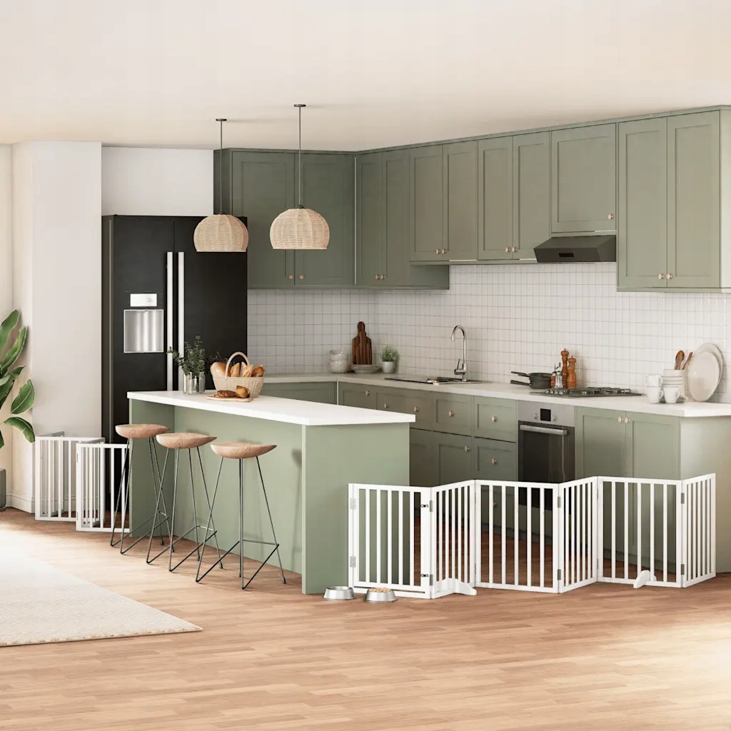 Zábrana pro psy s dvířky skládací 12 panelů bílá 600 cm topol Bílá 3155536