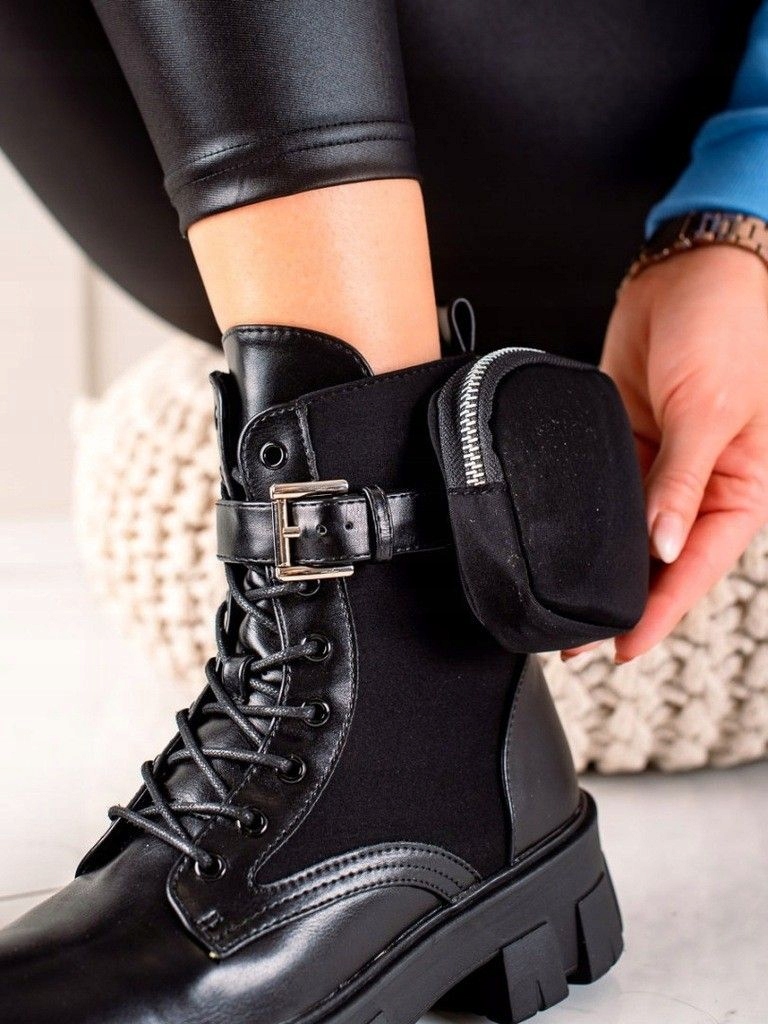 NOWE CZARNE BOTKI BUTY TRAPERY Z SASZETKĄ 38 Kod producenta 884-1 BLACK