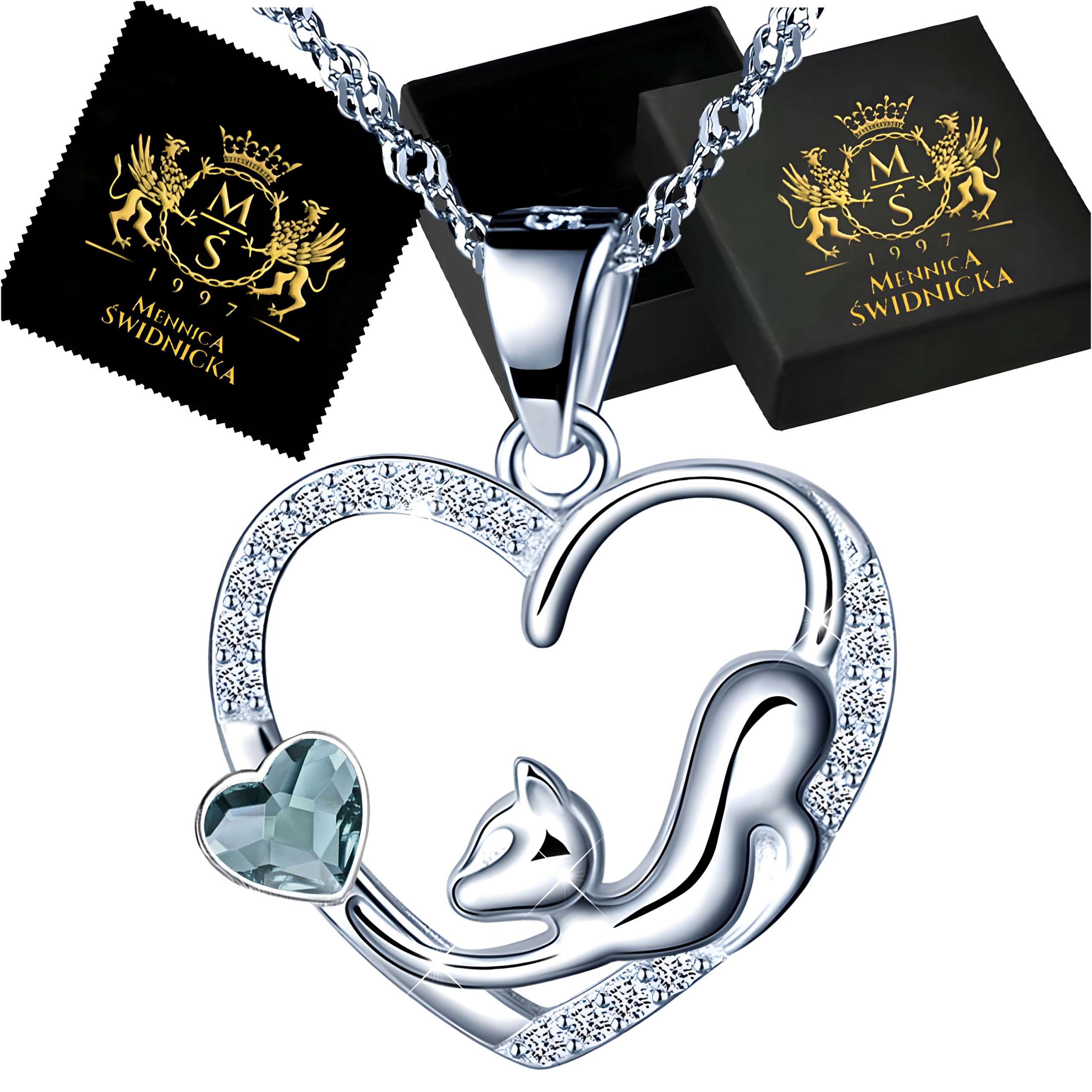 Náhrdelník ze stříbra 925 Kočka v srdci Dárek k Valentýnu Den žen