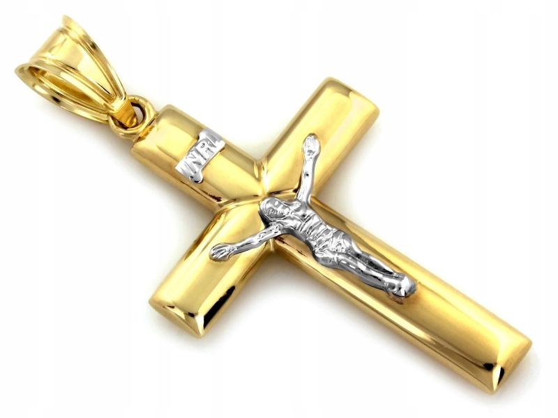 Zlatý pánský křížek 585 na řetízek s jednoduchým vzorem žluté a bílé zlato 14kt