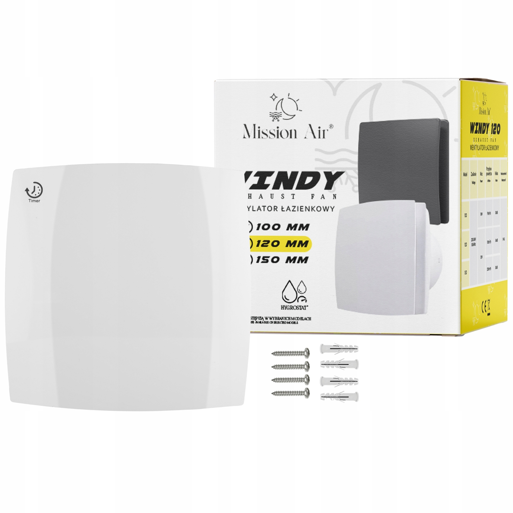 Bílý Ventilátor Výtahu 120 T Koupelnový tichý Časovač Klapka Zpětný Ventil