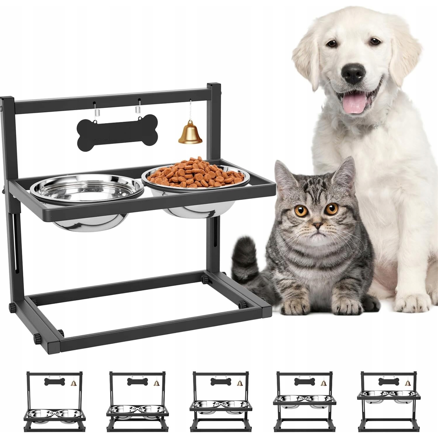 Stojan Na Misky Pro Psa Nastavitelný 2 X Nerezová Ocel 3 X 20 CM Výška