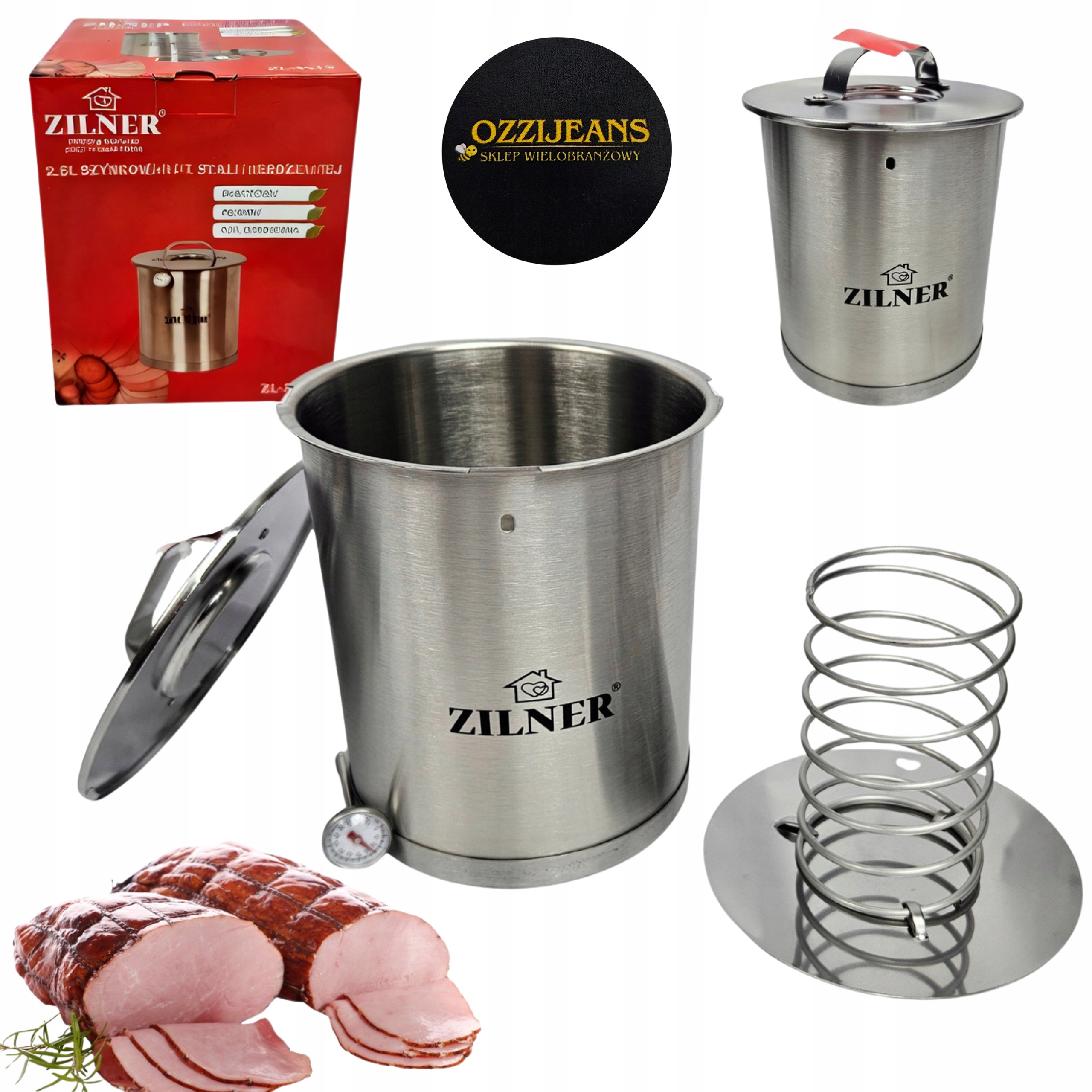 SZYNKOWAR 2.5L 2.5KG TERMOMETR 5X WORECZKI DO PARZENIA WĘDLIN GARNEK