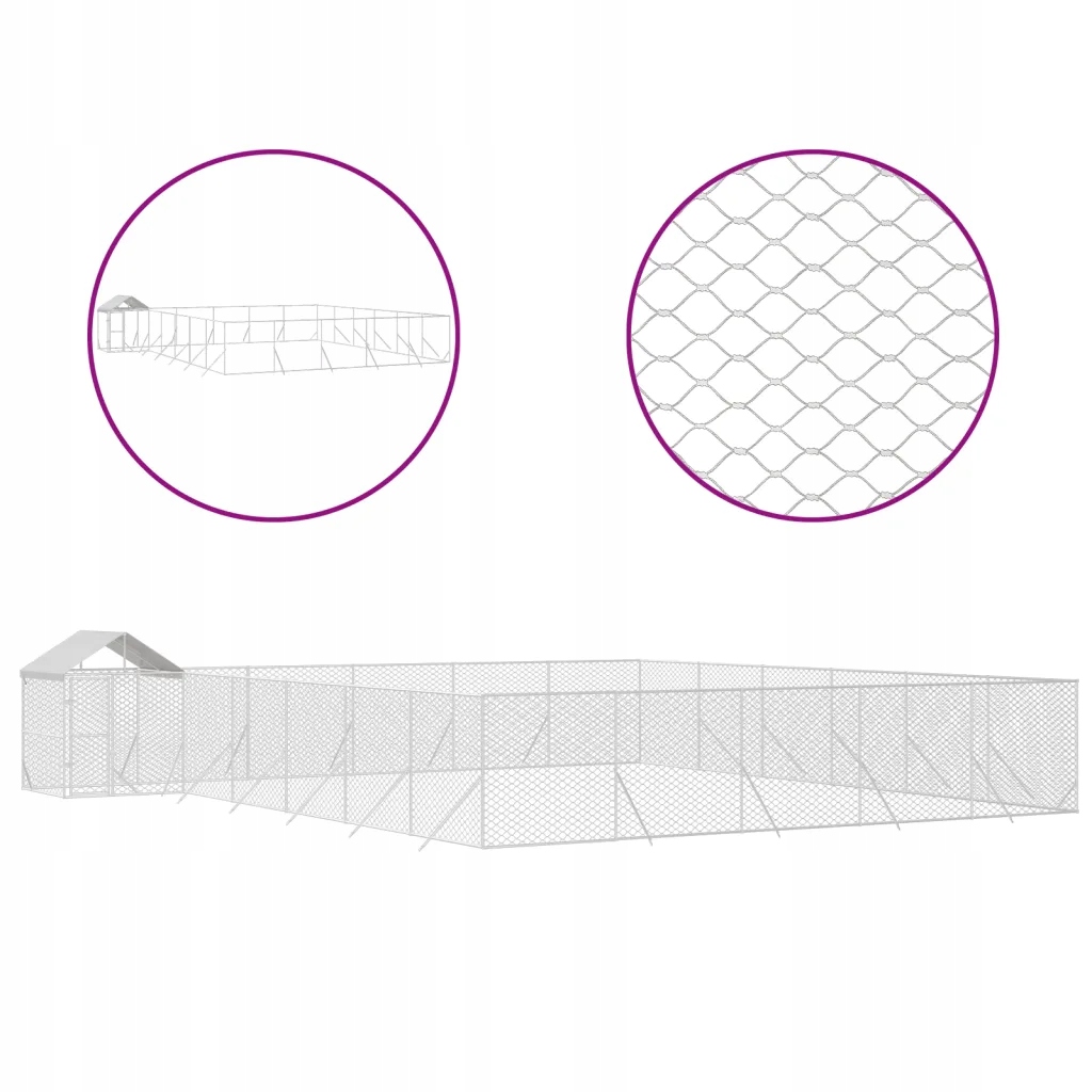 Levně Kotec pro psa, se střechou, stříbrná,12x12x2,5m, ocel galvanizovaná