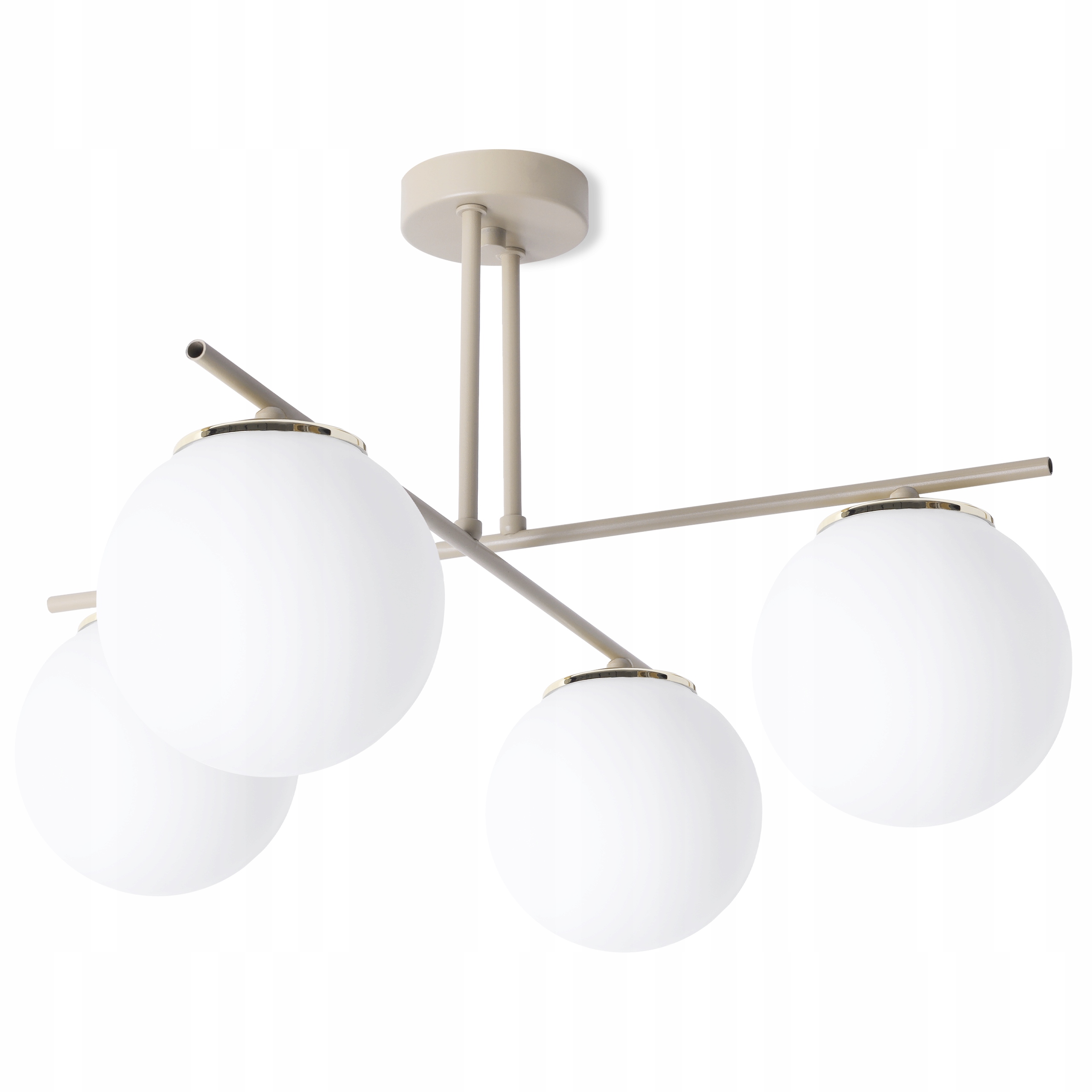 Závesná Stropná Lampa Luster Béžovo-zlatá Biele Sklenené Gule Do Obývačky