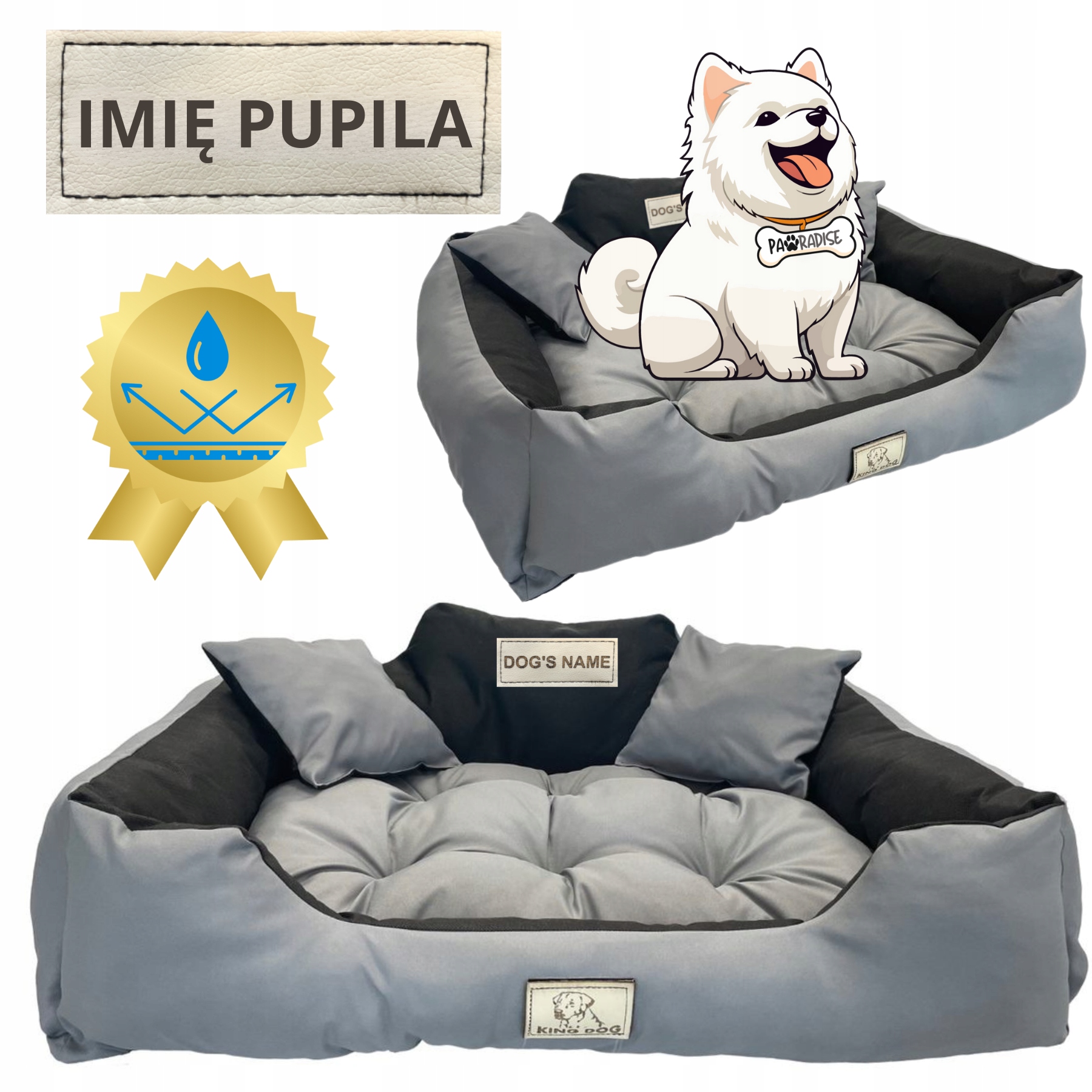 Levně pelíšek pro psa Kotec M se jménem Potah 75x65 cm Šedá Kingdog