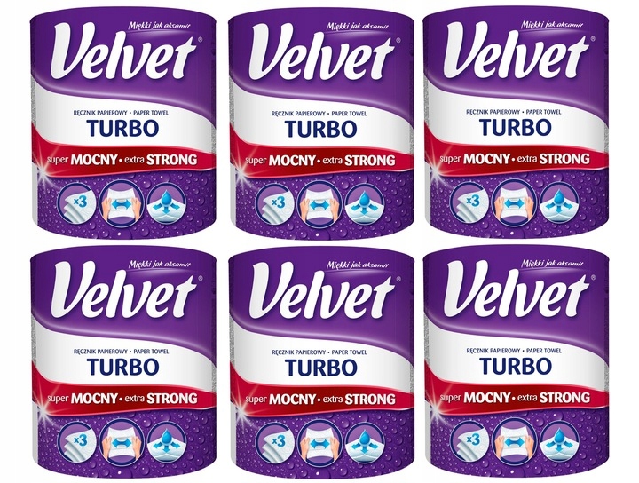 VELVET TURBO RĘCZNIK PAPIEROWY KUCHENNY 6 ROLEK
