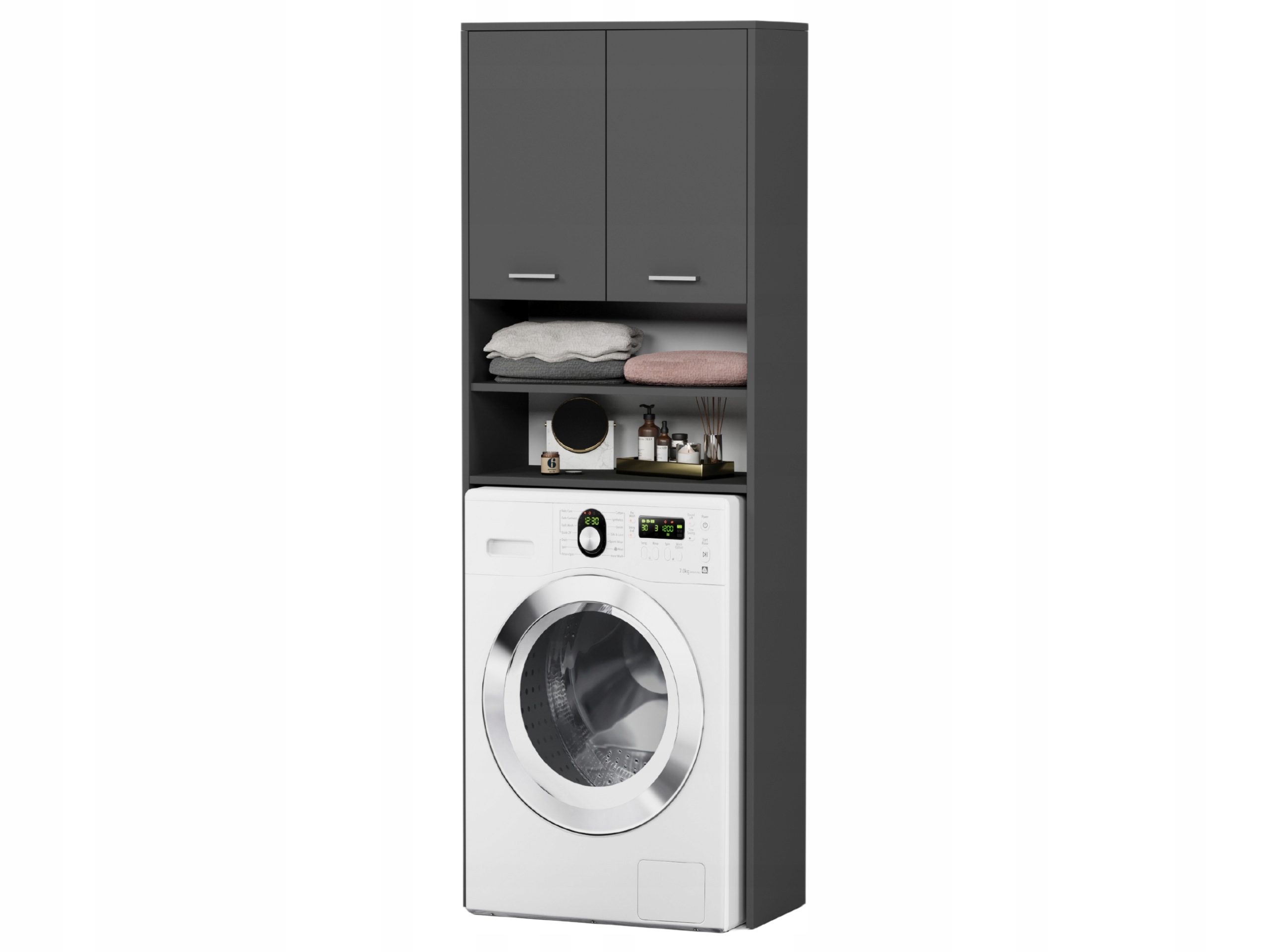 Regał łazienkowy na pralkę biały 180x69x30 półki wysoki L-64 ANTRACYT