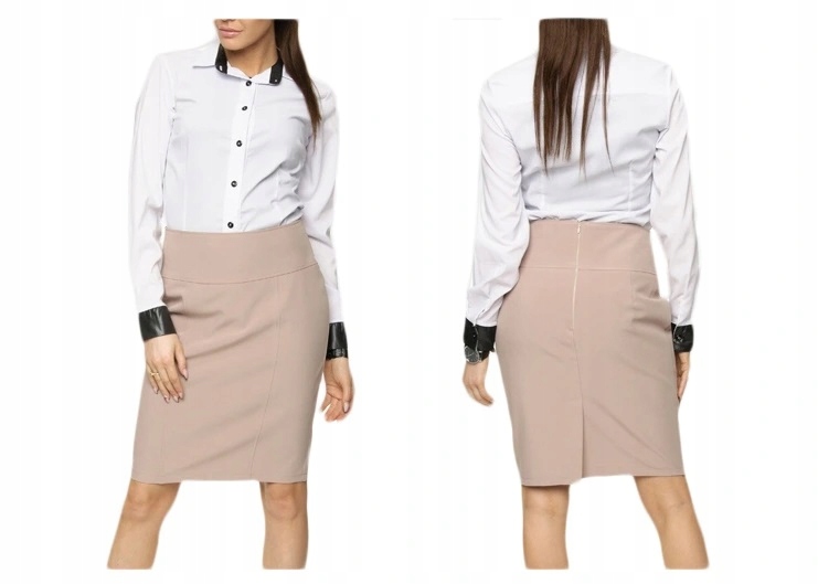 ELEGANCKA GŁADKA SPÓDNICA OŁÓWKOWA BEŻOWA r.42