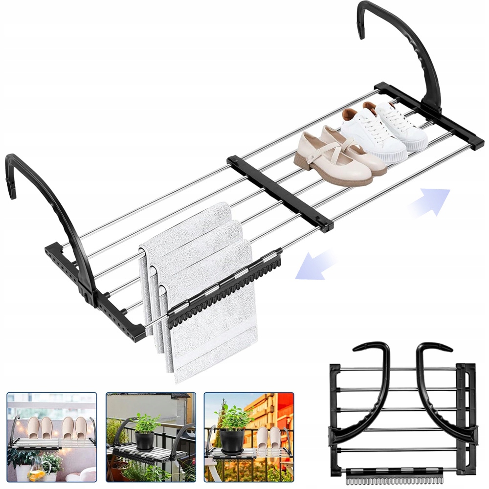 Levně Balkonová Sušák Nástěnná Roztažitelná, Nastavitelná, 64-110 CM, Nerezová Ocel