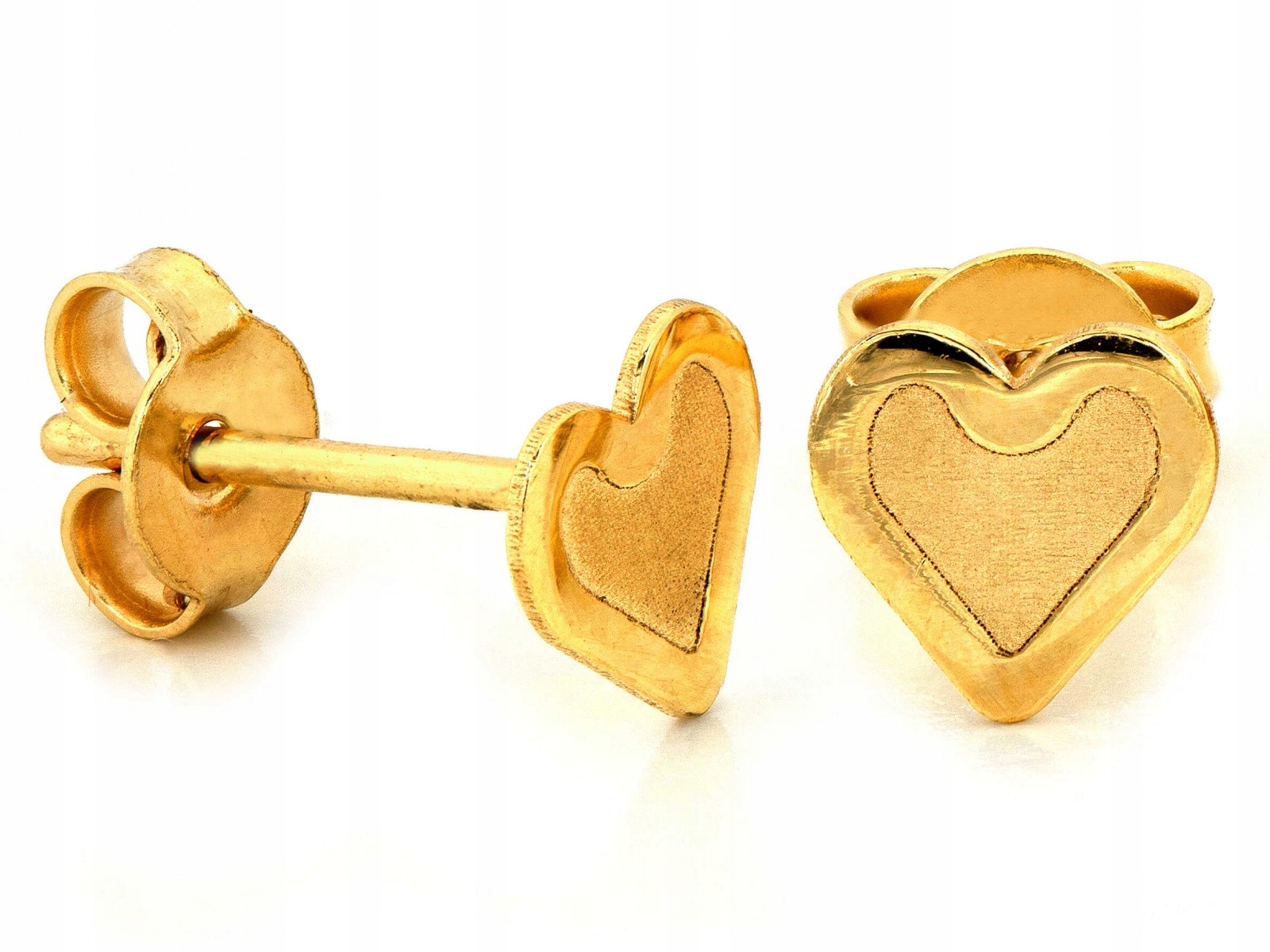 Drobné zlaté náušnice srdíčka z saténového zlata 585 jako dárek