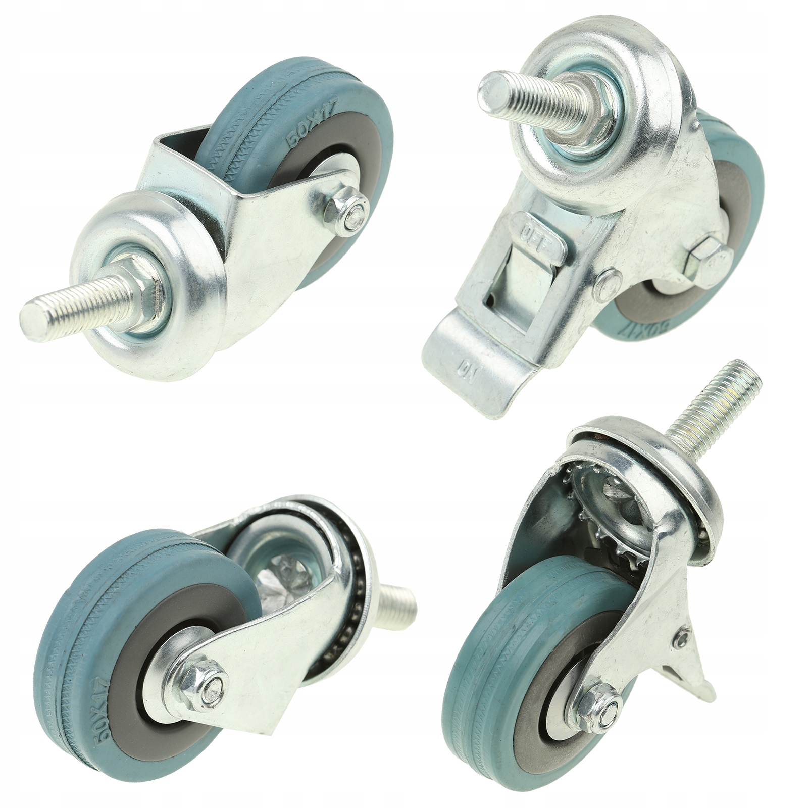 ZESTAW JEZDNY KÓŁKA OBROTOWE 50 mm GUMOWE KOŁA MEBLOWE ŚRUBA M10 4 szt