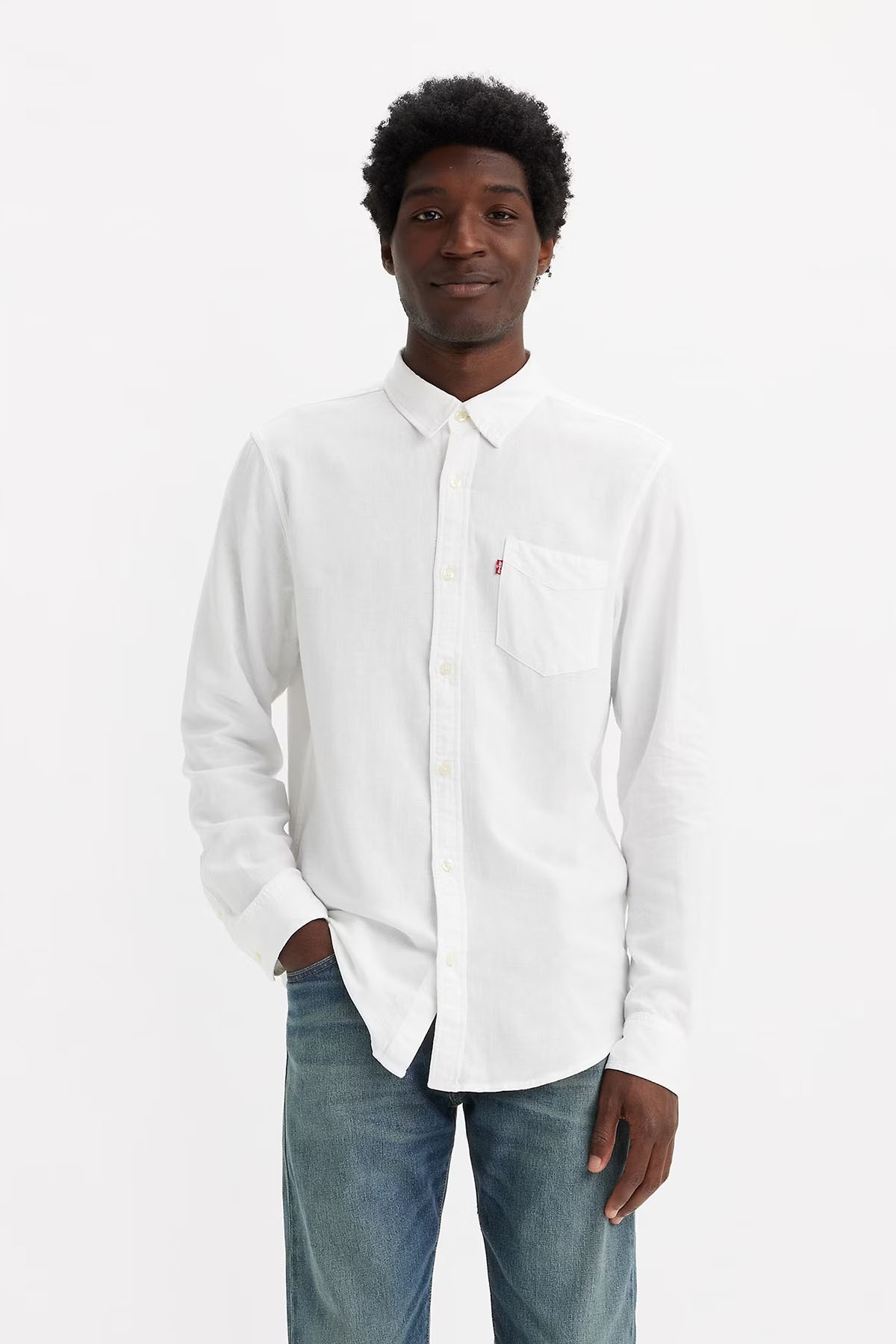 Levis Bílá Košile Casual Len Bavlna S Kapsou 6FA