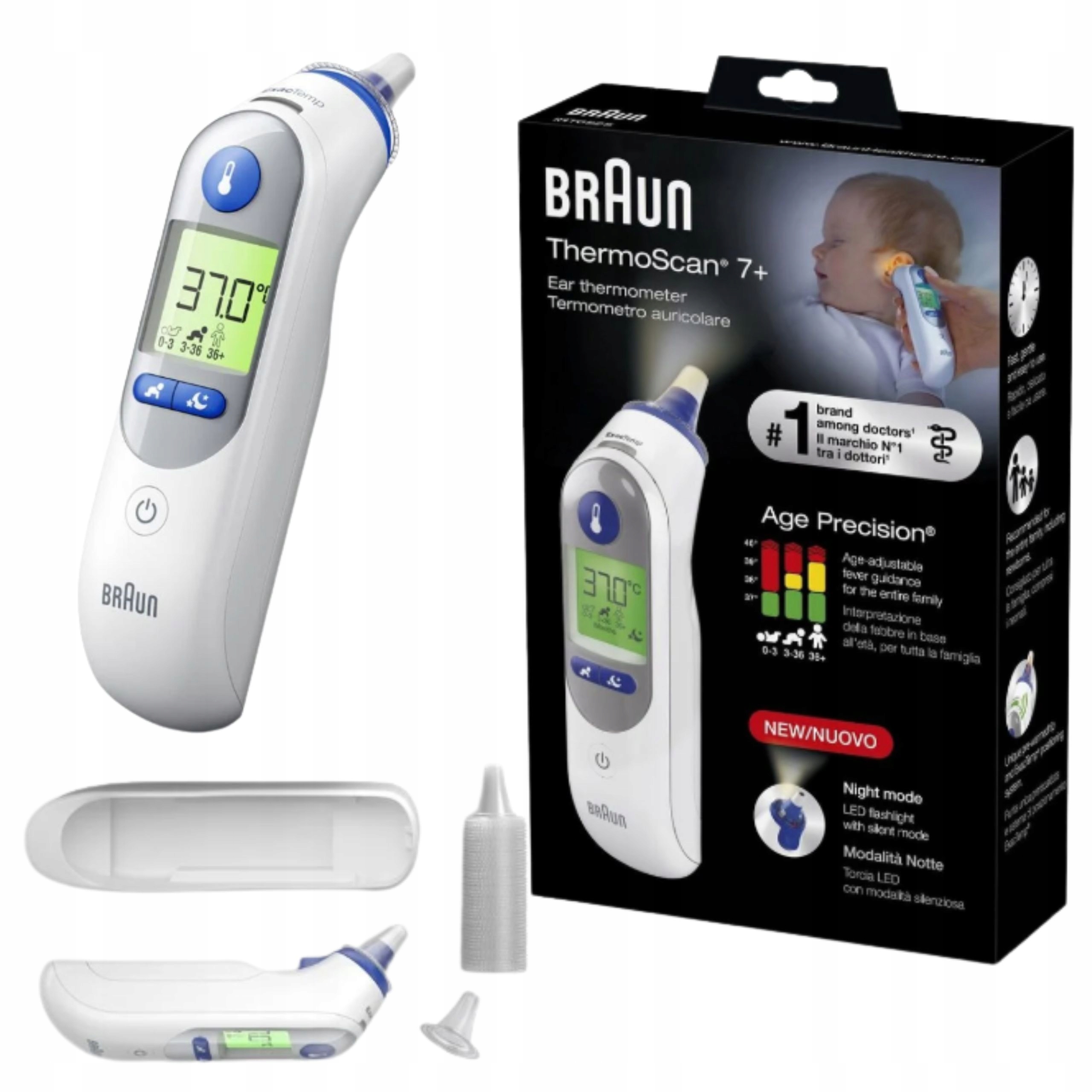 Termometr Elektroniczny Do Ucha Braun Podgrzewana KOŃCÓWKA-34° C Tryb Nocny