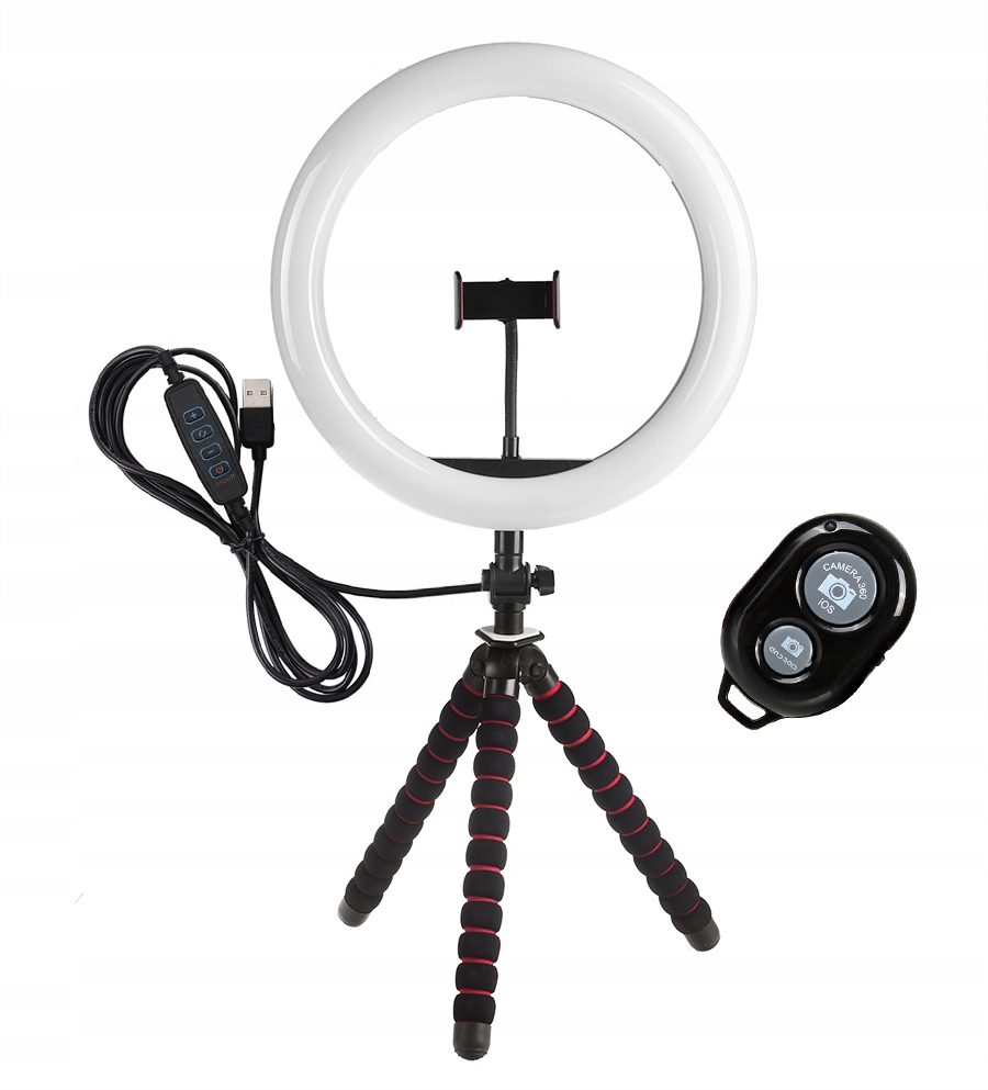 LAMPA RING LED 32cm USB + STATYW + PILOT DO ZDJĘĆ