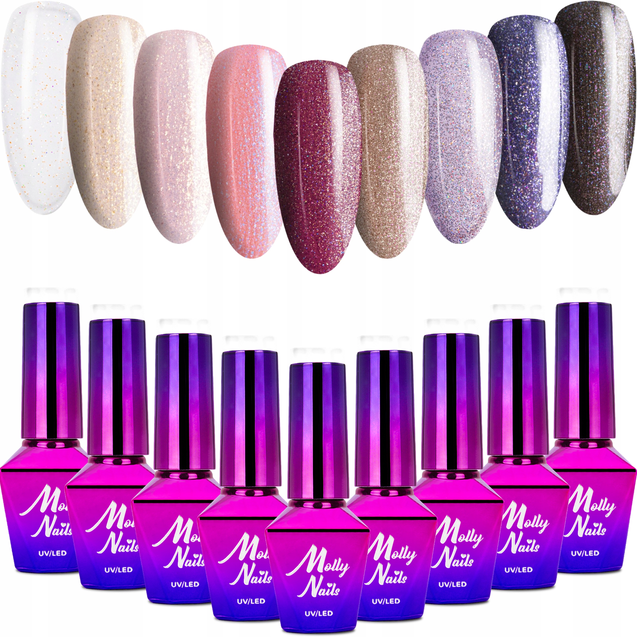 9x Lakier Hybrydowy Mollynails Wedding Dream & Champagne Zestaw 9w1