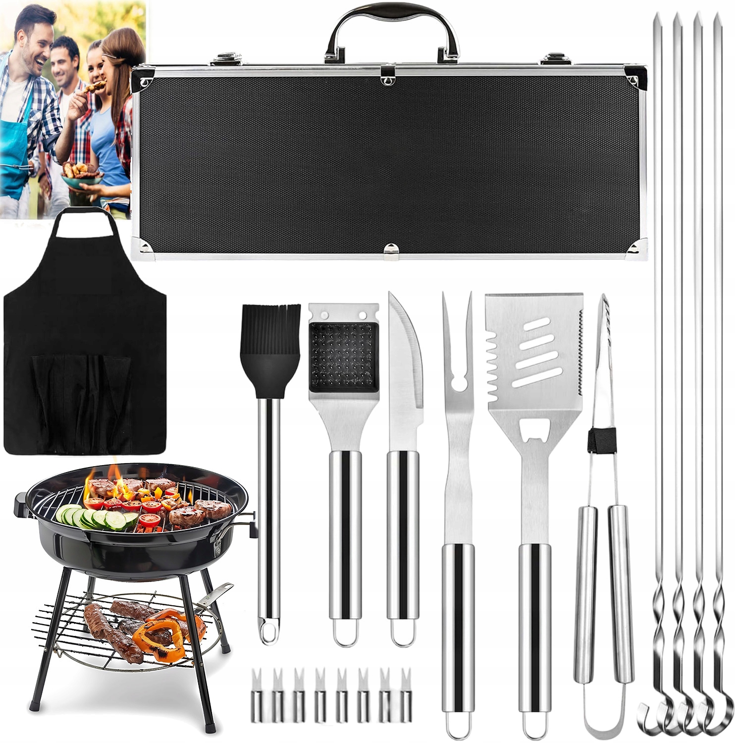 21V1 Sada Příslušenství Grilovací Potřeby Kufřík Uchopovač Lopatka Kleště