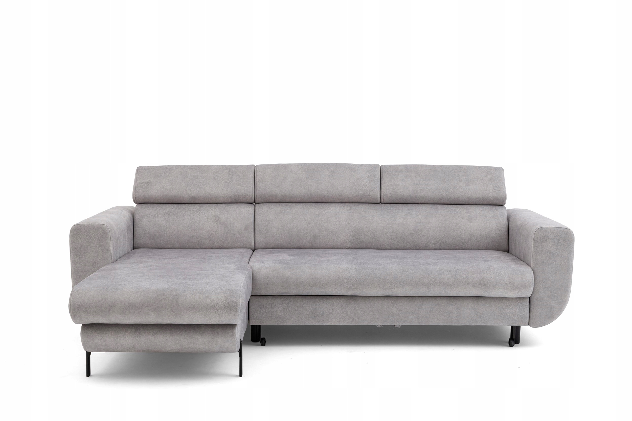 Moderní Rohová Sedací Souprava Intimo Regulovatelné opěrky hlavy Spaní Světle šedá