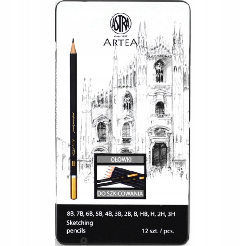 Ołówki do szkicowania 12 szt. Artea Twardość 2B 2H 3B 3H 4B 5B 6B 7B 8B B H HB
