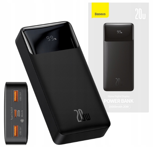 

Power Bank 20000MAH Pd 20W 3xUSB Usb-c Qc Baseus