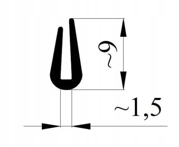 Uszczelka krawędziowa, na rant 1,5mm CZARNA Producent części Inny