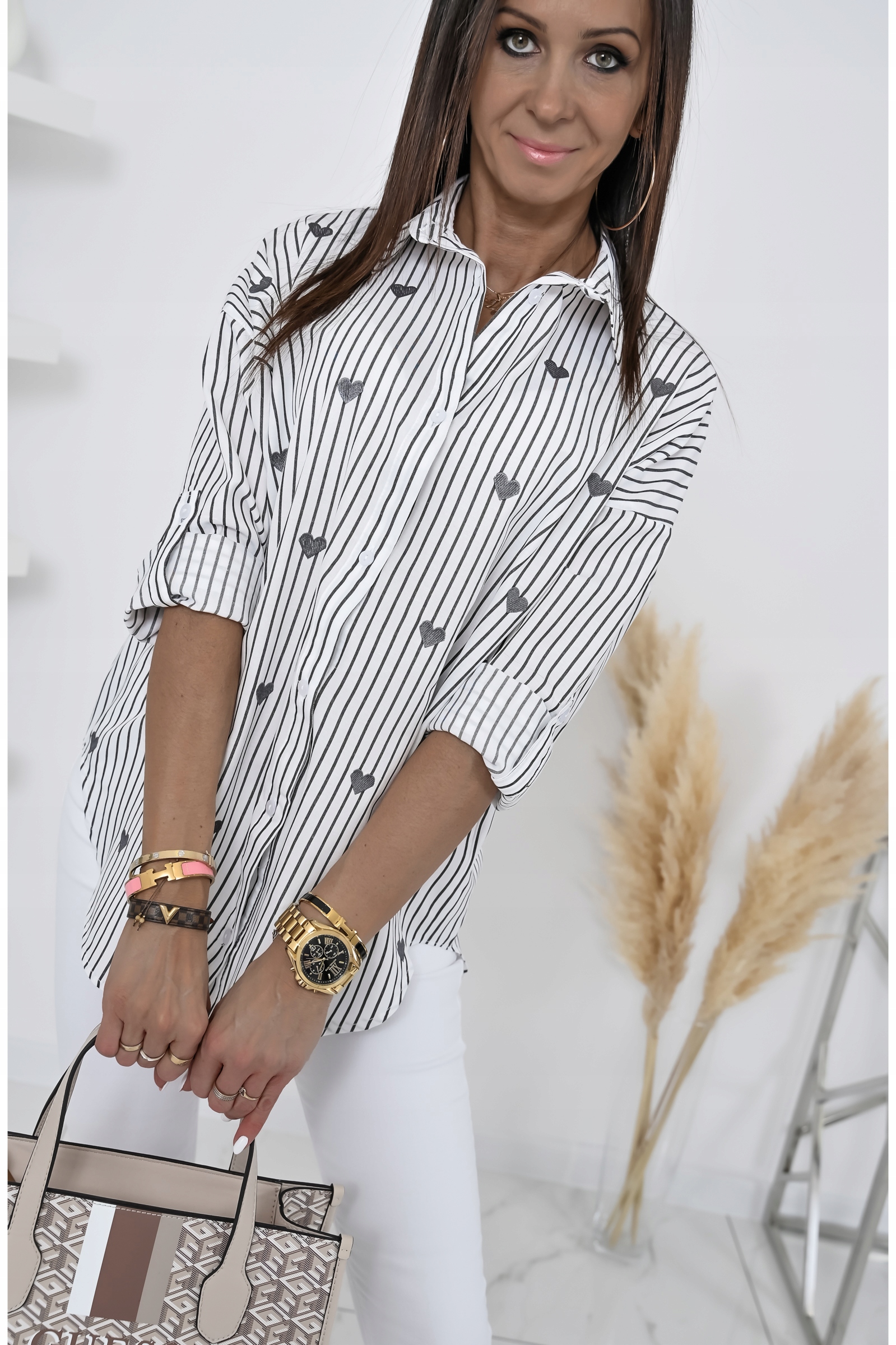 CASUALOWA KOSZULA OVERSIZE W PASKI FLAVINE! WZ.1 XL Rozmiar XL