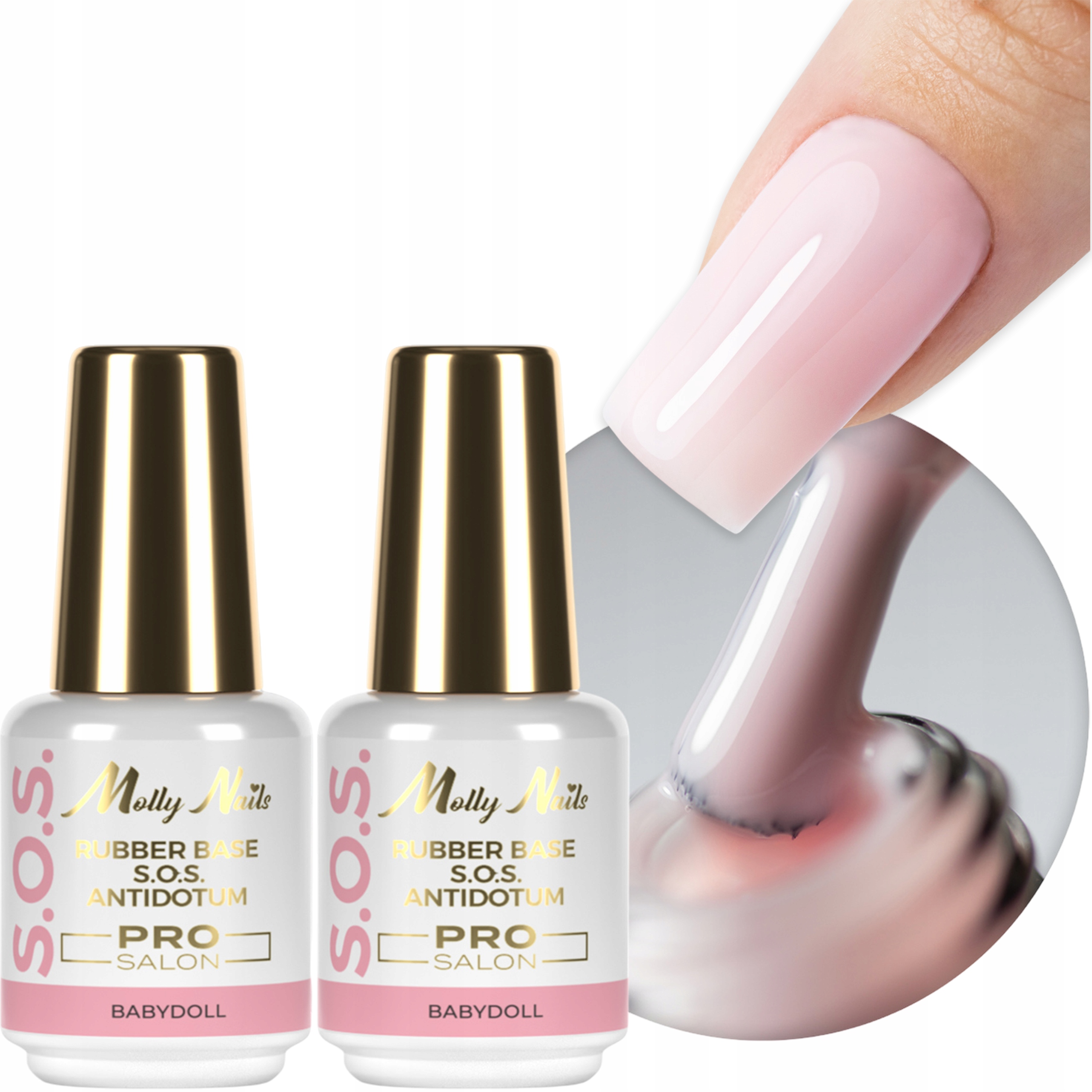 2x Kaučuková báze Mollynails 15g S.o.s. Antidotum Pro Salon Babydoll Růže