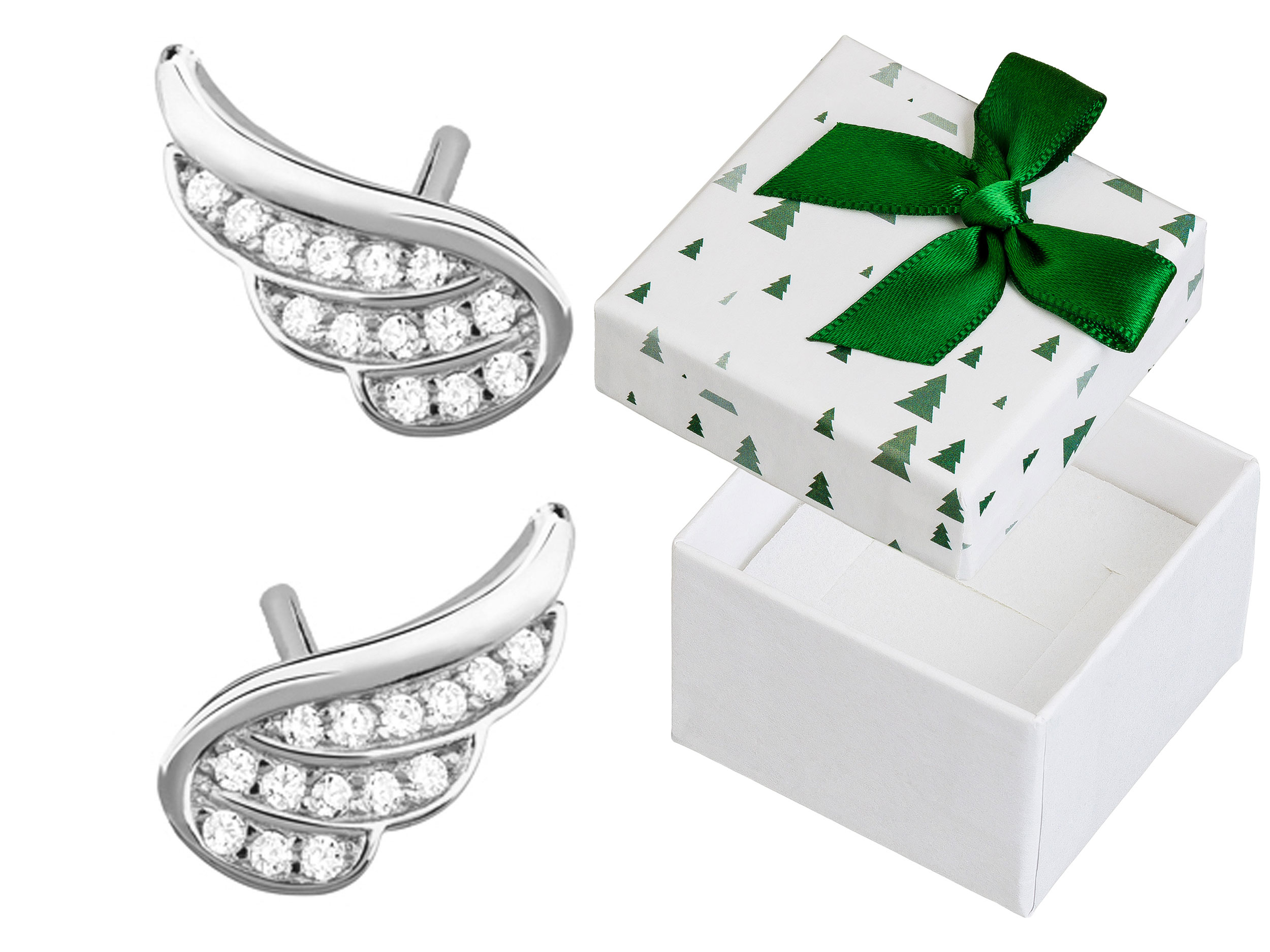 Stříbrné Náušnice Křídla s rhodiovanými zirkony Dámské šroubky Stříbro 925