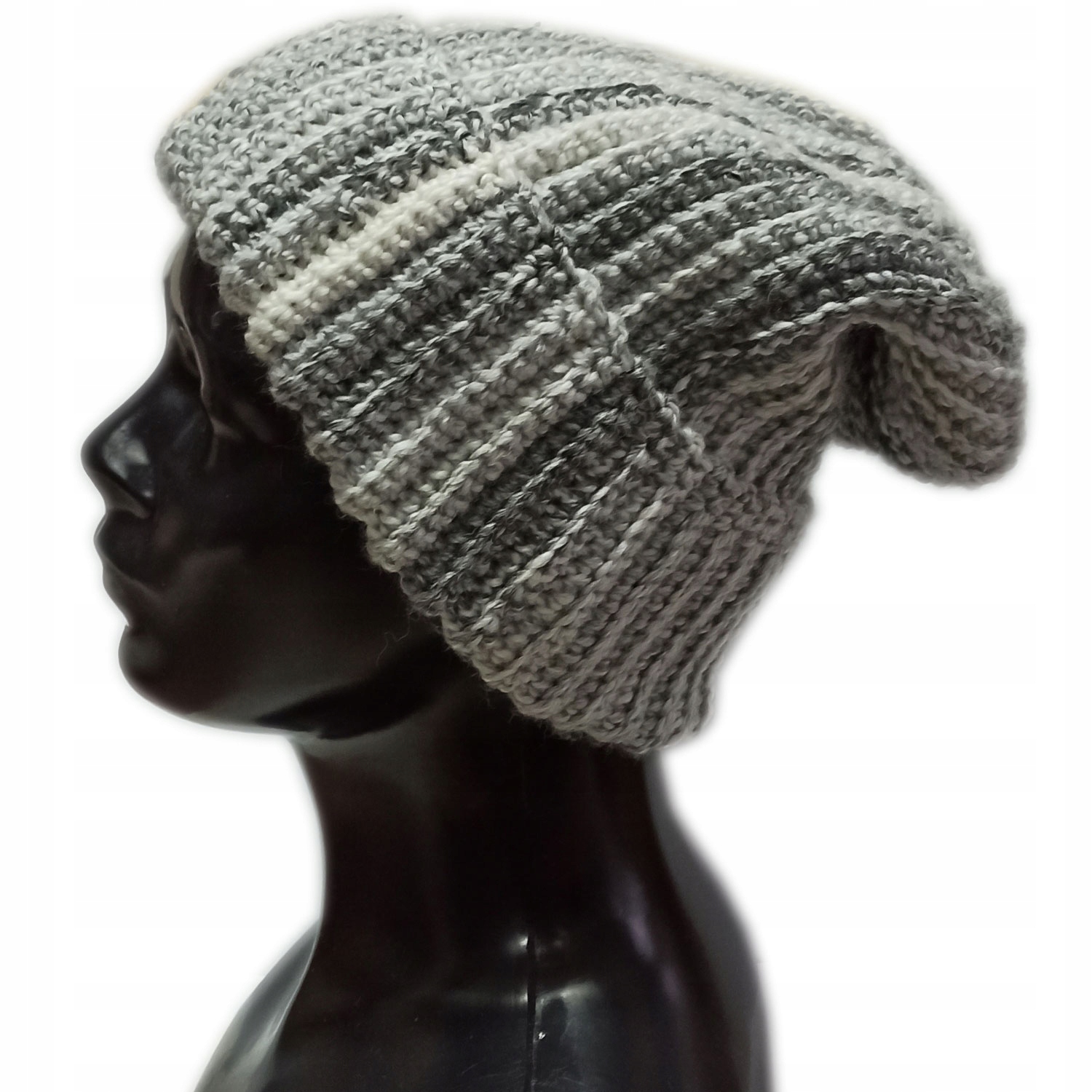 bílo-šedá čepice šmoulinka handmade Vlna