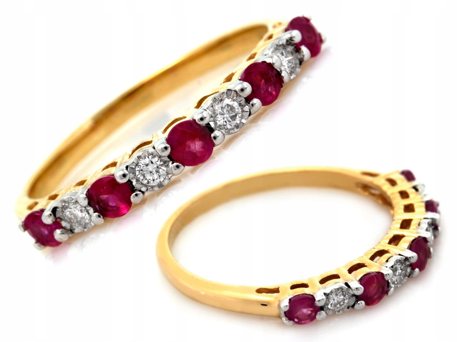 Módní prstýnek Eternity 585 14k 1.95g žluté a bílé zlato rubín briliant