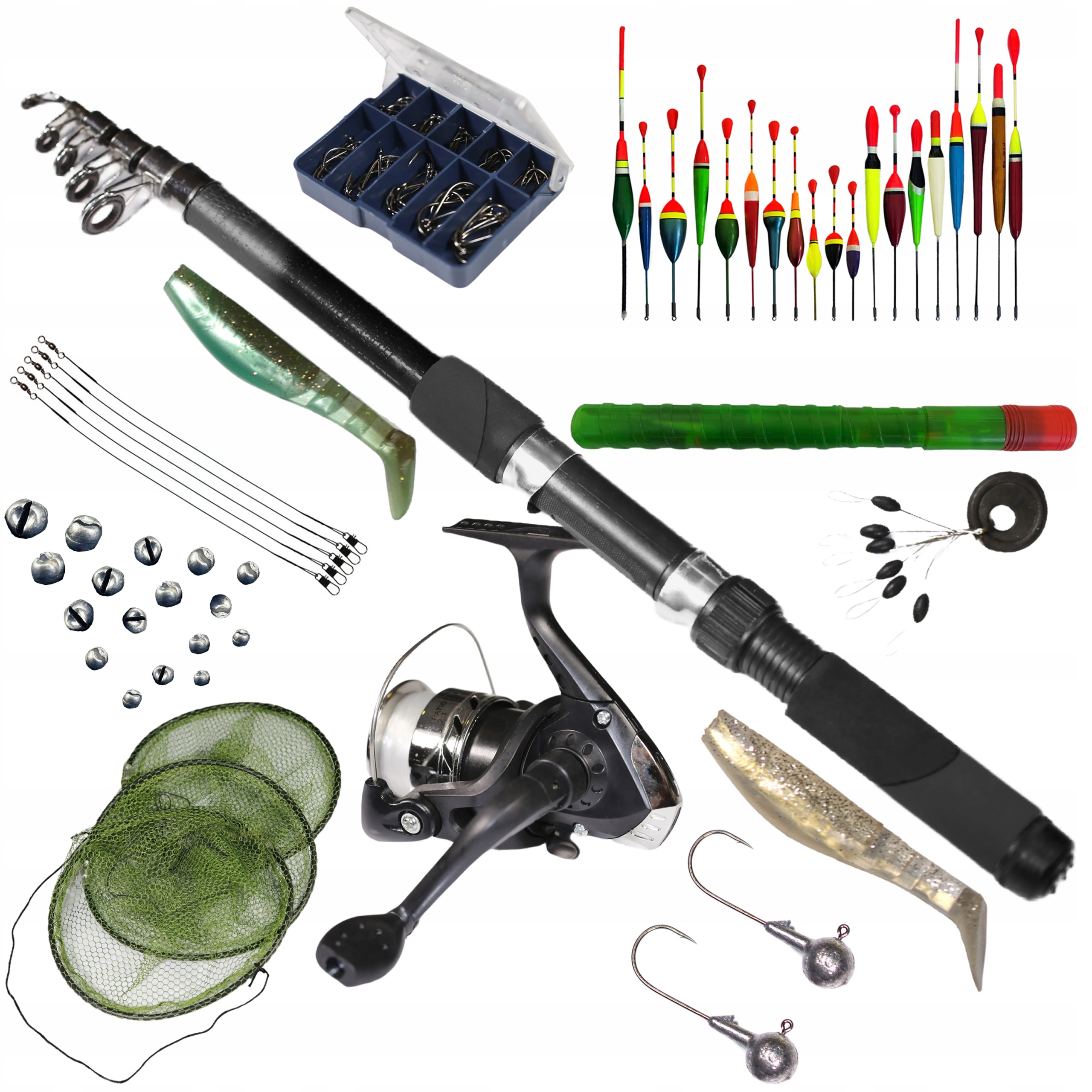 Rybářský Set 1x prut 2,4 m, 1x naviják, 20 splávků SADA-W-16