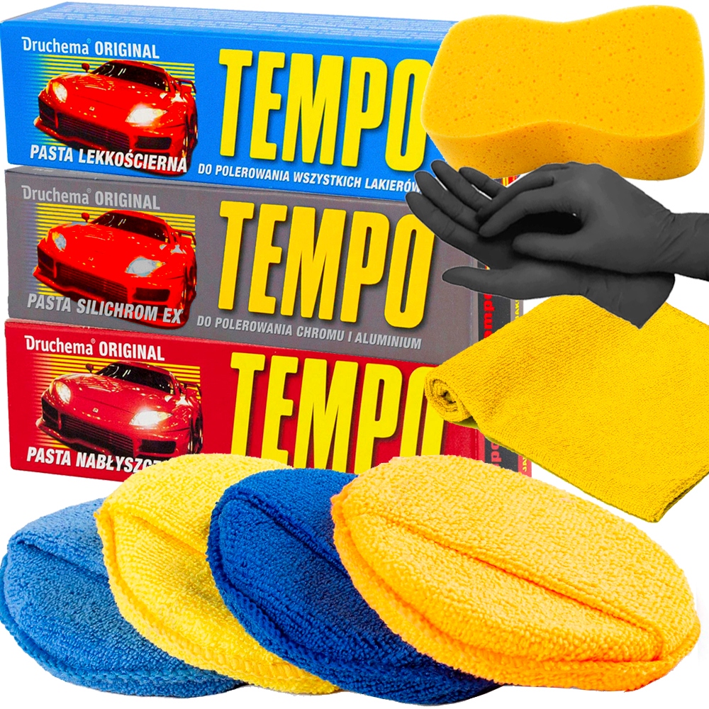 TEMPO PASTA 3 RODZAJE GĄBKI MIKROFIBRA ZESTAW PAST