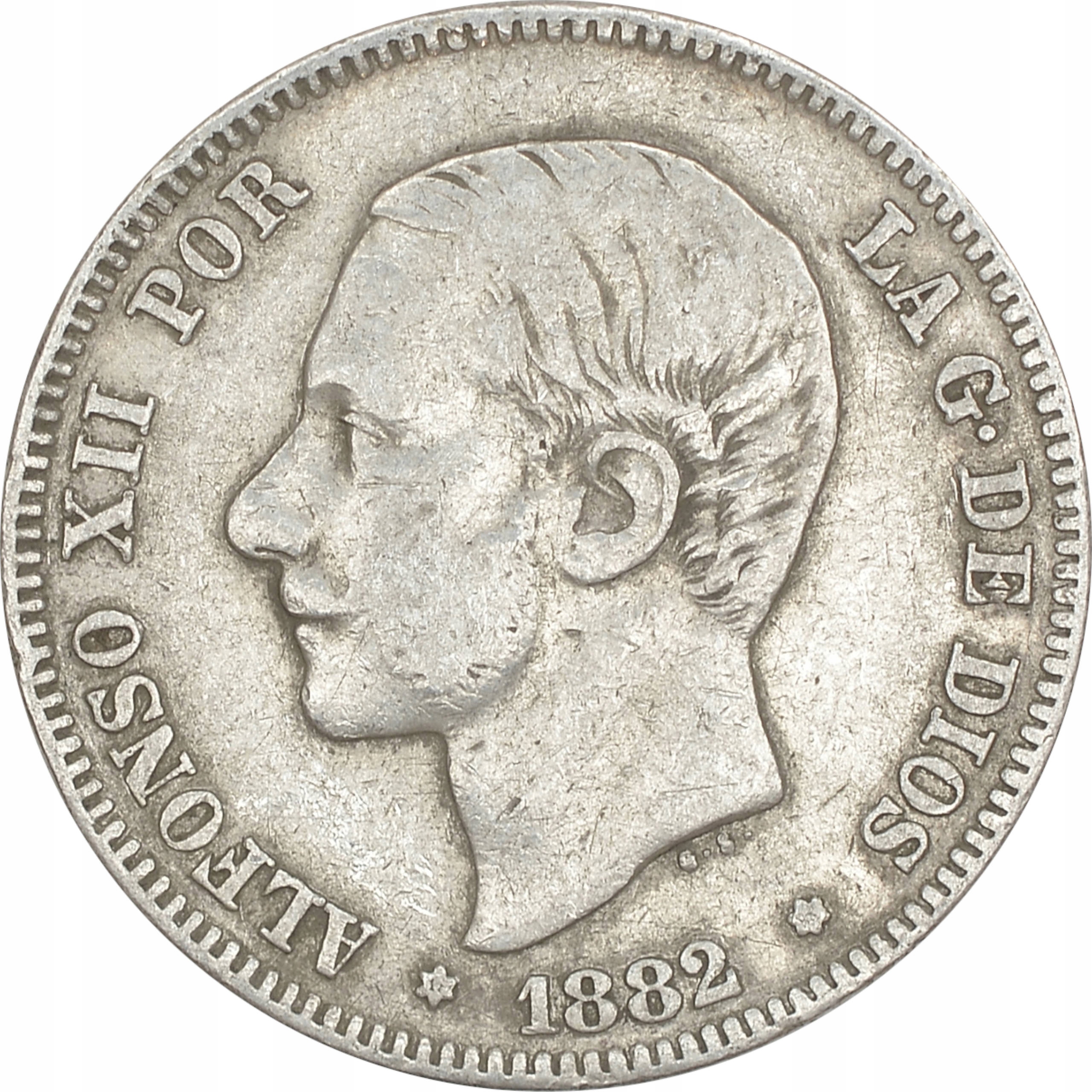 13.HISZPANIA, ALFONS XII, 2 PESETY 1882 MS M
