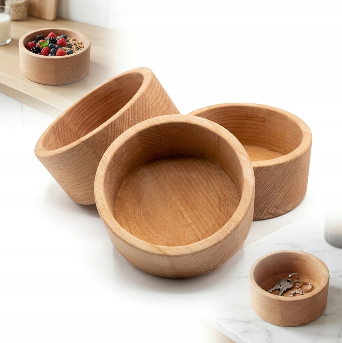 Set x3 Bukových Misek 15 cm olejované Dřevěné ruční výroba, univerzální