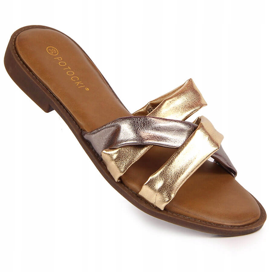 

Klapki laczki damskie złote płaskie Potocki 37