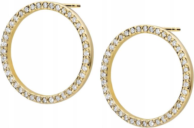 Zlaté náušnice 585, kroužky s diamanty, 14kt kola, elegantní vzor pro ni