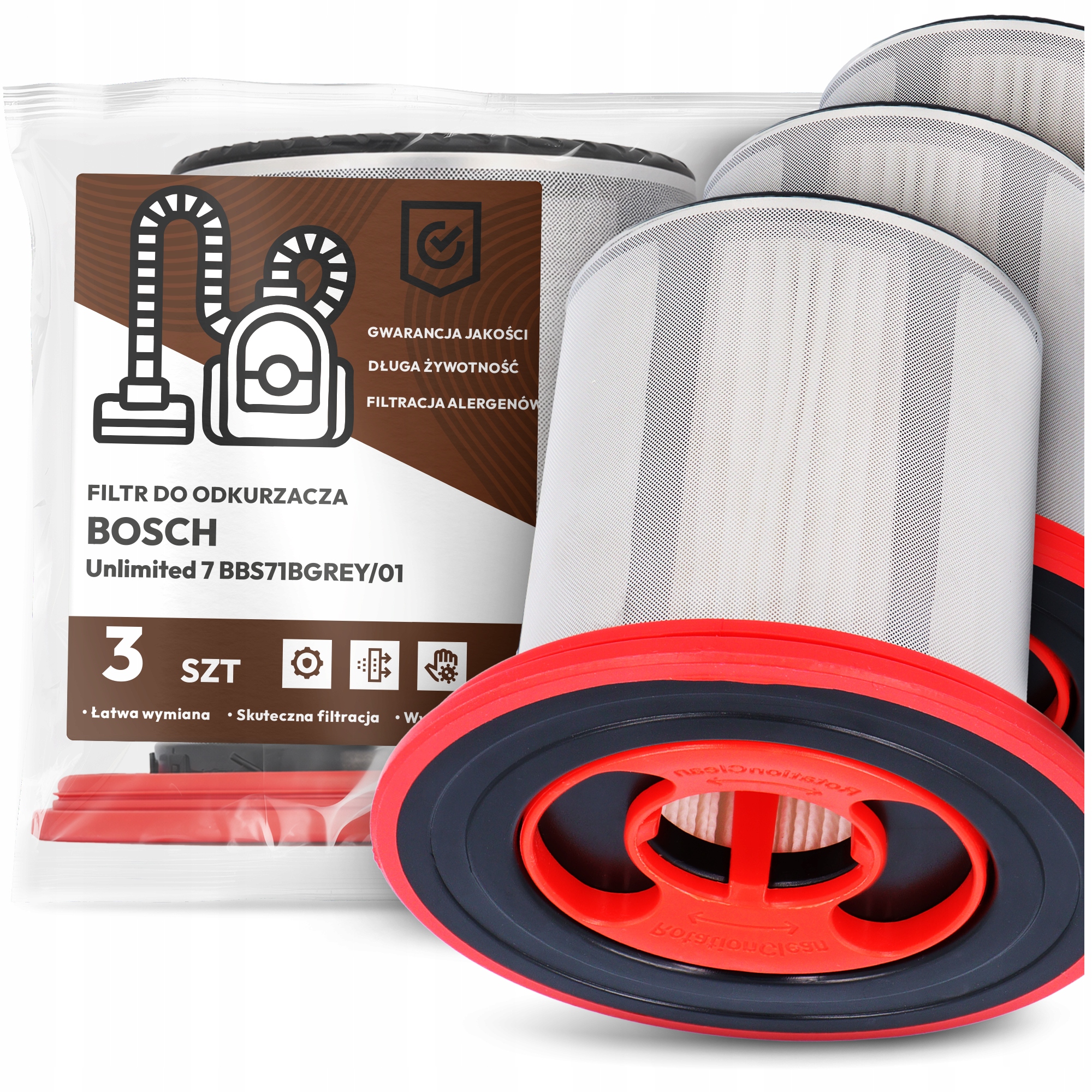 3x Vzduchový Filtr pro Vysavač Bosch Unlimited 7 BBS71BGREY/01 Hepa Em-w
