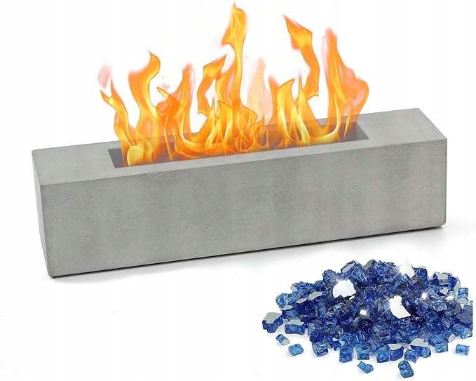 Přenosný obdélníkový stolní krb bioethanol 38x8,5 cm šedý