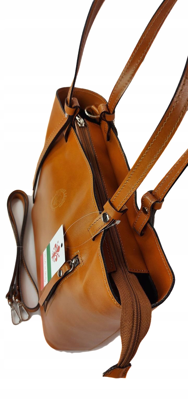 Włoski skórzany kuferek na ramię do ręki A4 Camel Płeć kobieta