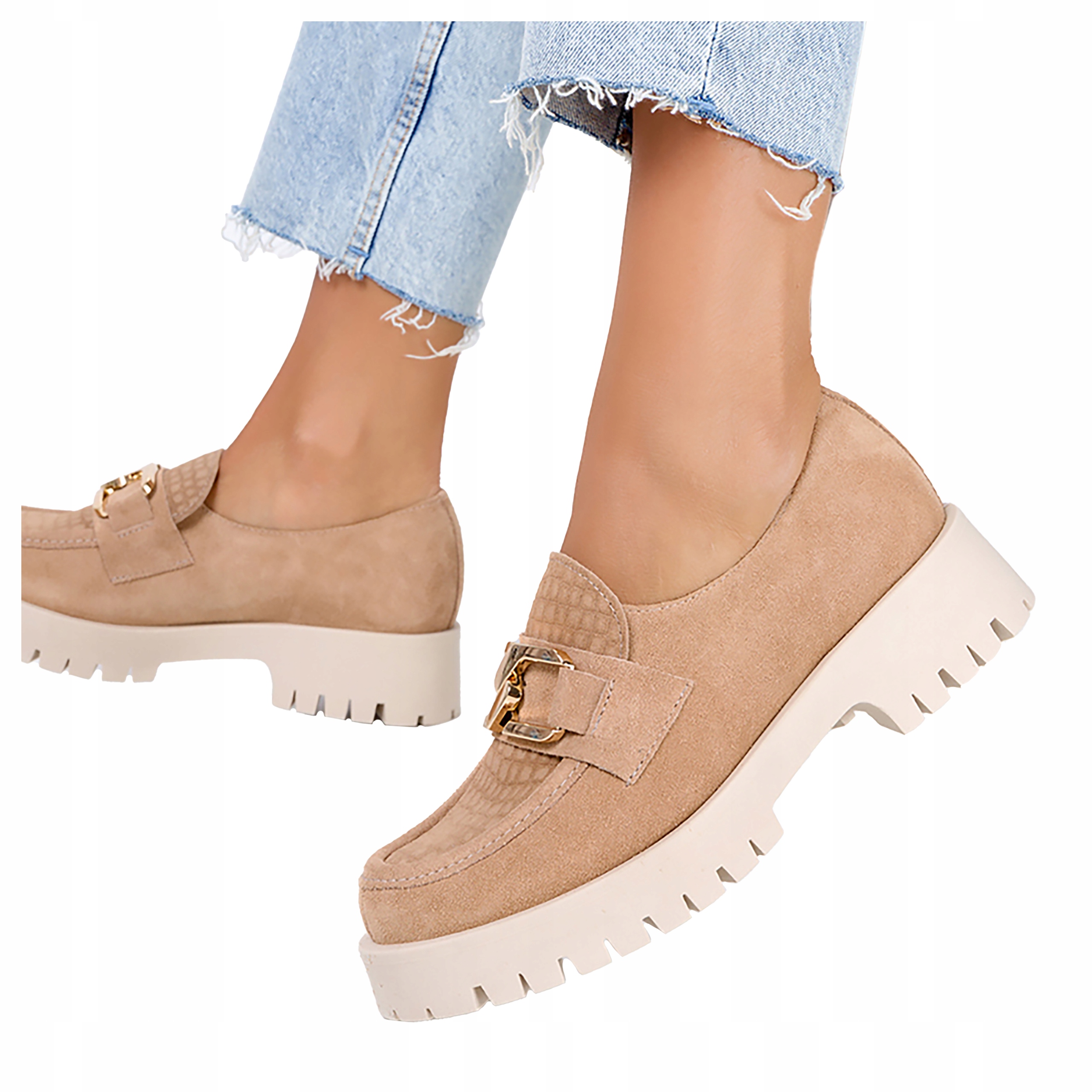 Dámské Kožené Mokasíny, Polobotky, Módní Platforma