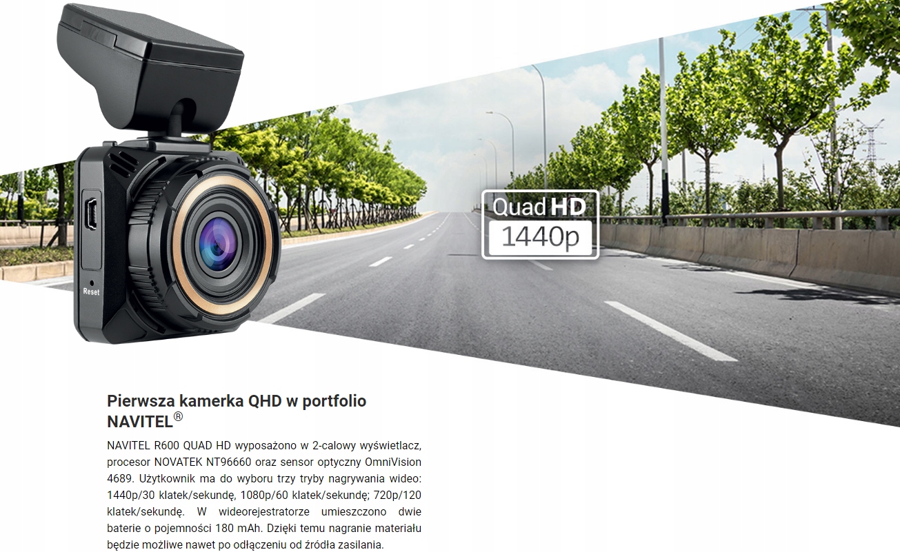 NOWY WIDEOREJESTRATORNAVITEL NAVITEL R600 QUAD HD Kąt widzenia 170°