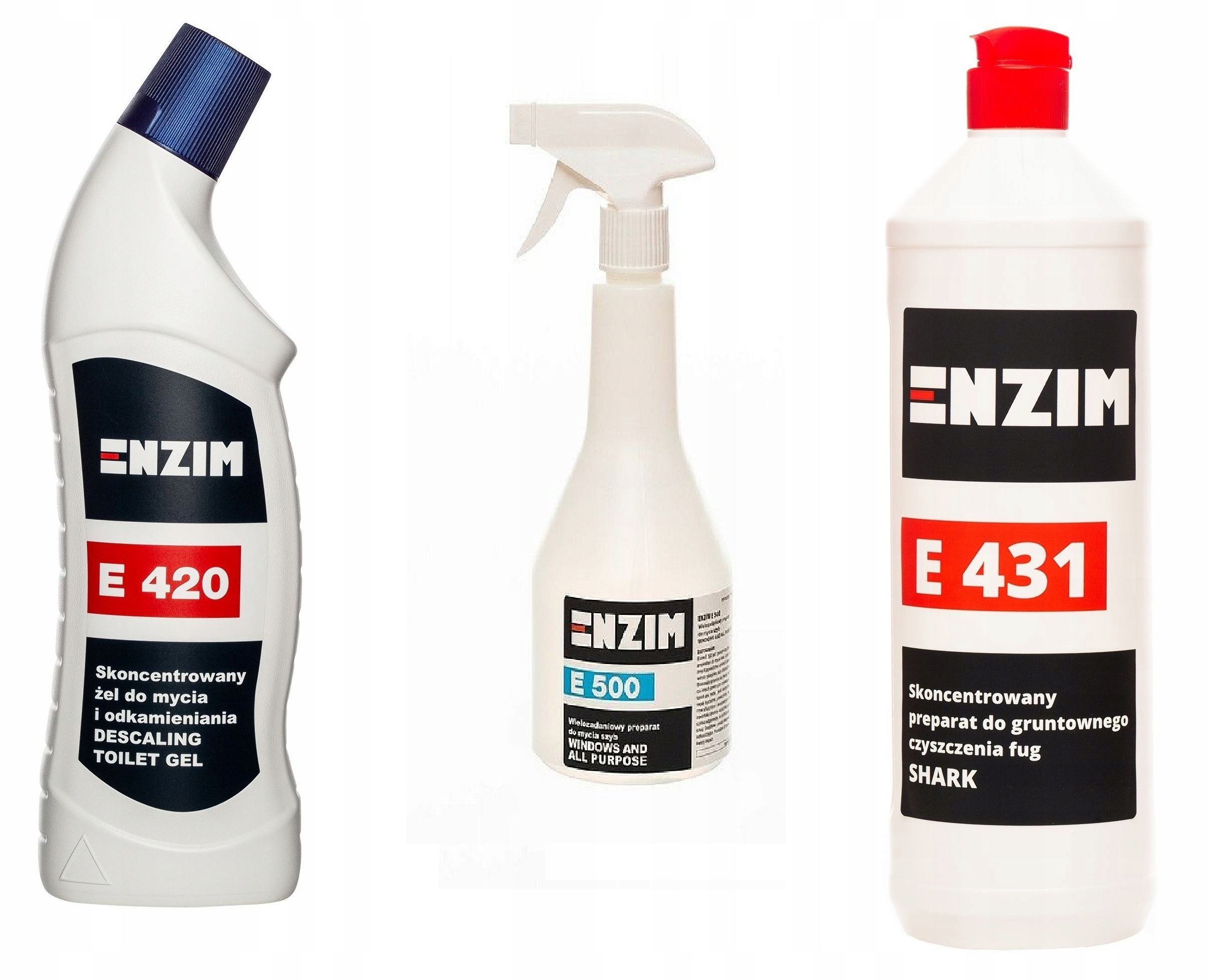 ZESTAW Enzim żel WC + preparat do Fug + do Szyb