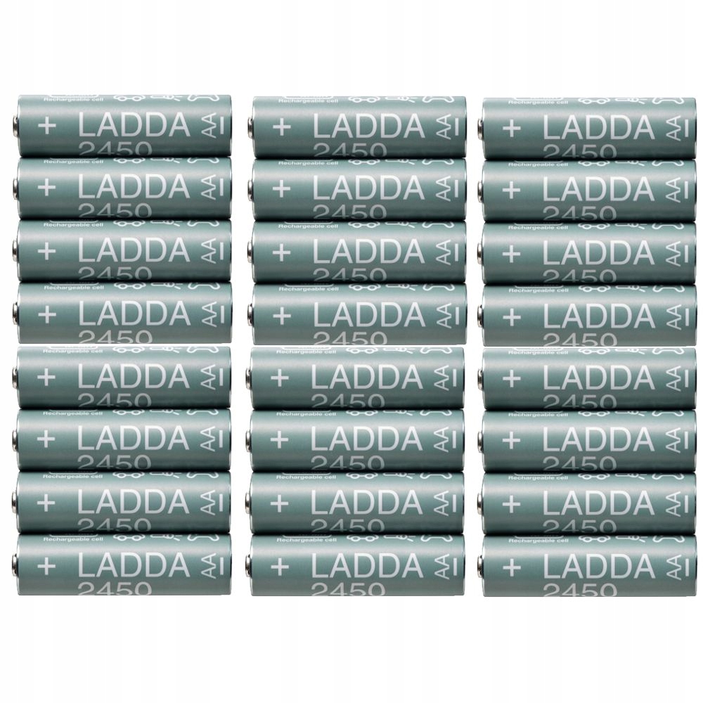 Hrubé tyčinky akumulátorové batérie Ikea Ladda Aa R6 2450mAH 24 ks