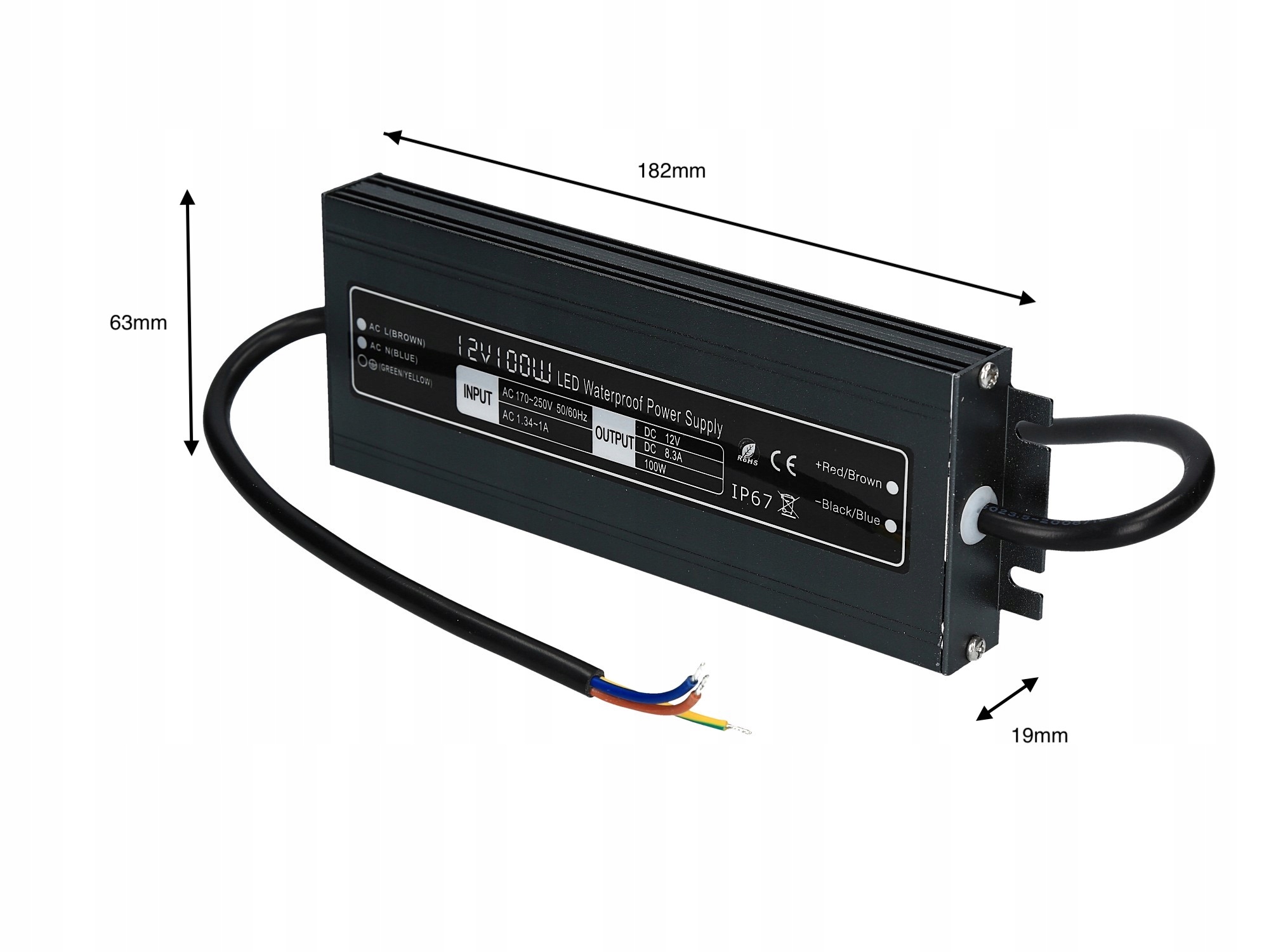 Zasilacz 12V 100W do Taśm LED WODOODPORNY IP67 Typ zasilacz