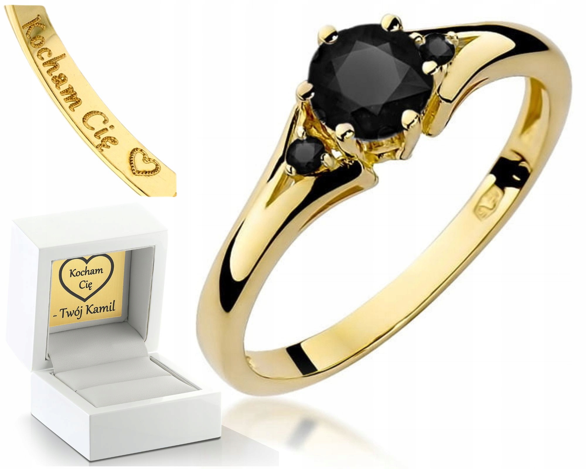 Zlatý Prstýnek S Černými Brilianty Efekt 585 Gravírování Dárek