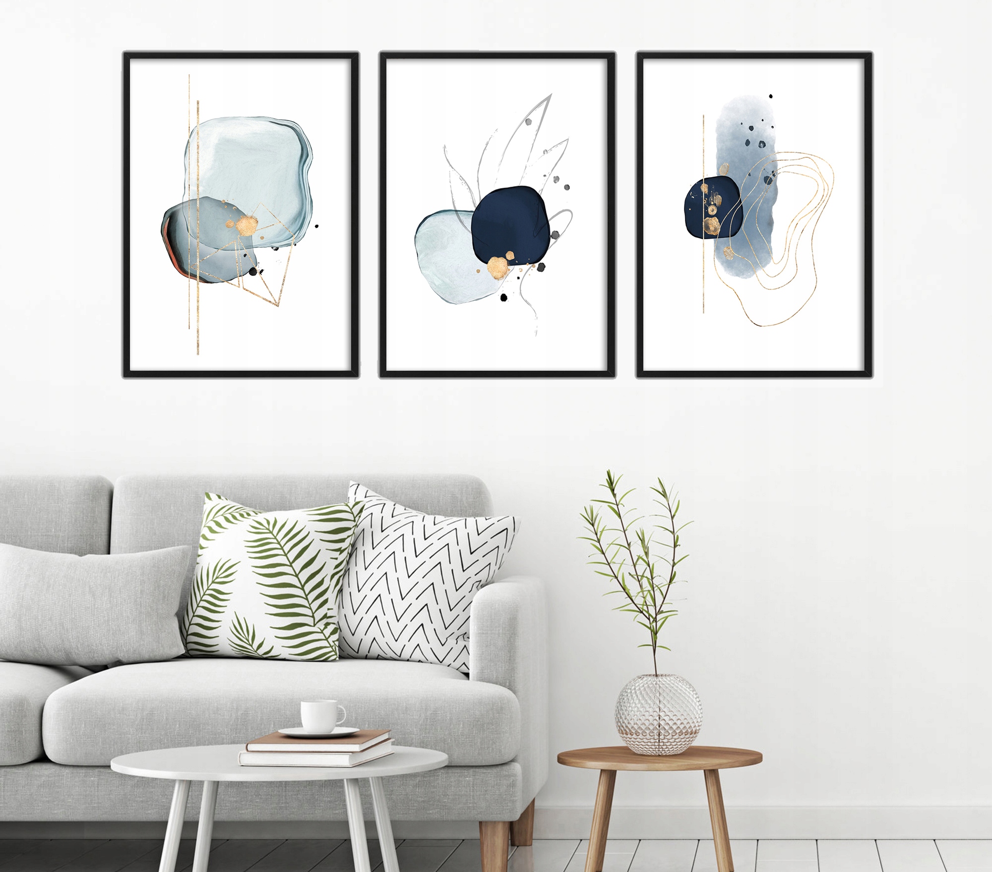 PLAKATY ABSTRAKCJA niebieskie minimalizm bez ramek Liczba sztuk 3