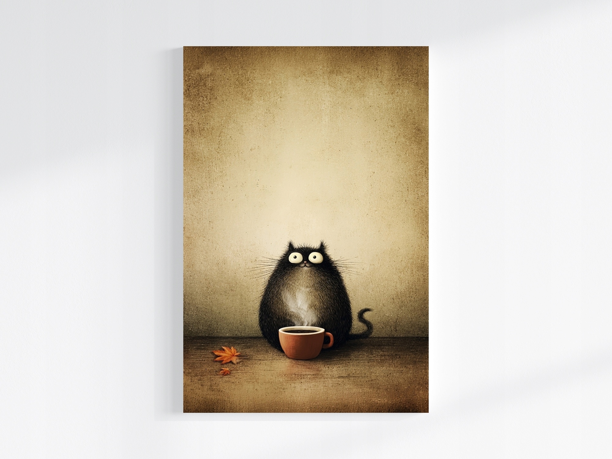 Obraz Na Plátně Canvas Grafika Podzim Kočka Tlustý Hrnek Káva Teplo 80x120