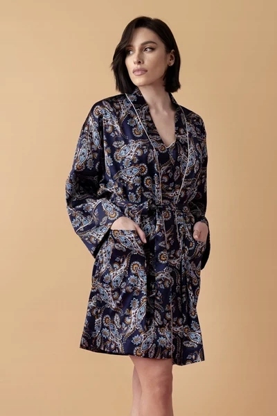 Lullaby krátký hedvábný peniuar vzor paisley L/XL