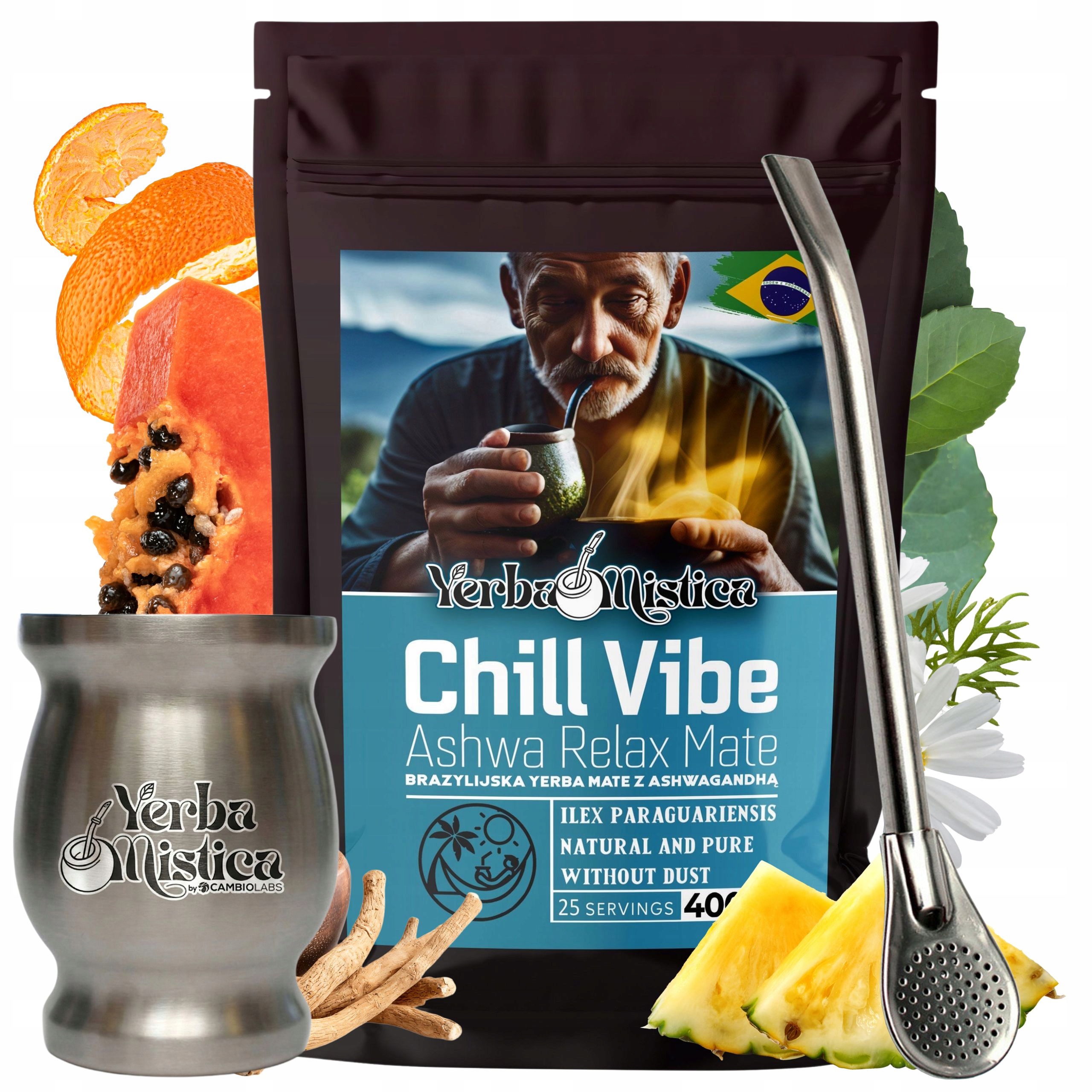 Yerba Mate Sada s hrnkem Čaj s Ashwagandhou anýzem 400 g Bombilla