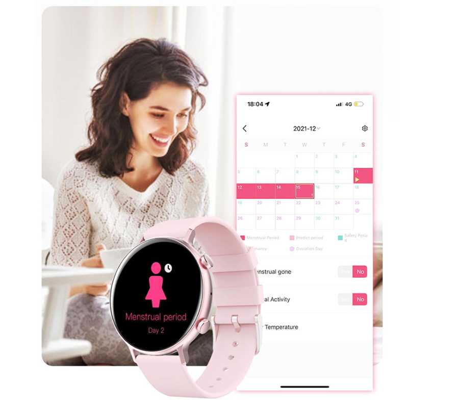 DAMSKI SMARTWATCH RUBICON ROZMOWY SMS EKG PULS RÓŻOWY SMART WATCH PRO Kształt koperty okrągła
